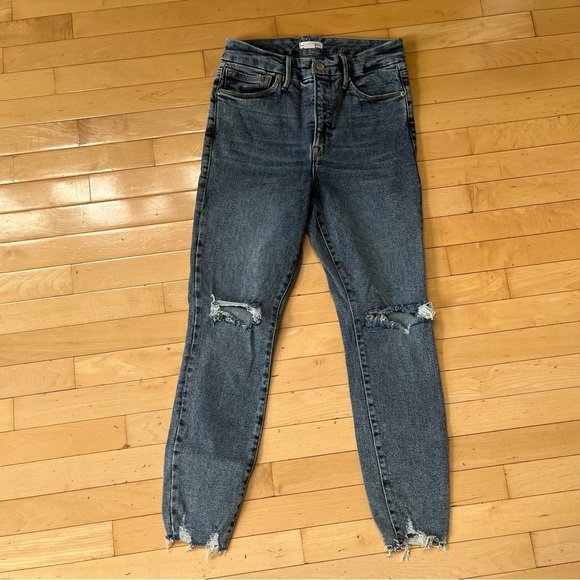 Good American Skinny Jeans High Waist Raw Hem Denim Size 6 / 28 Distressed - Picture 1 of 9